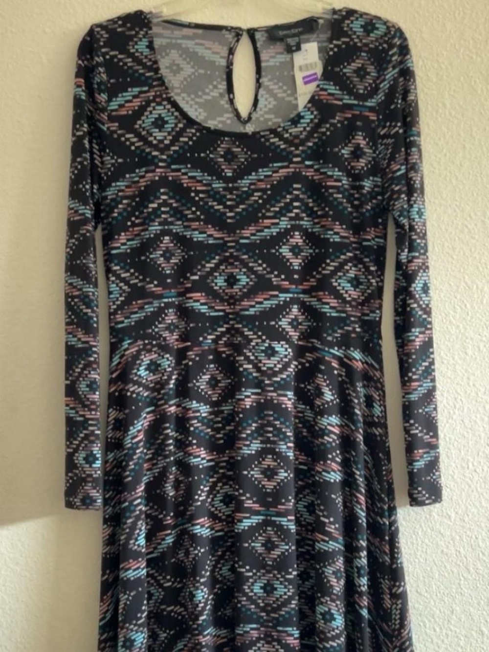 Karen Kane Black Aztec-Print Long Sleeve Fit & Flare Dress